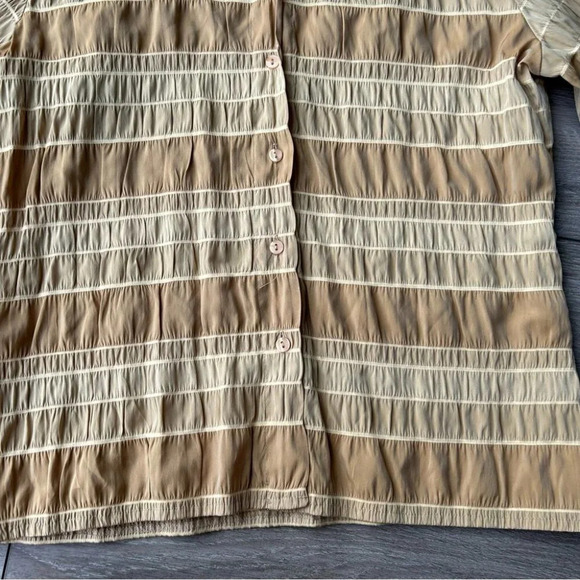 A&K Designs Tan Beige Smocked Button Down Blouse - Picture 8 of 15
